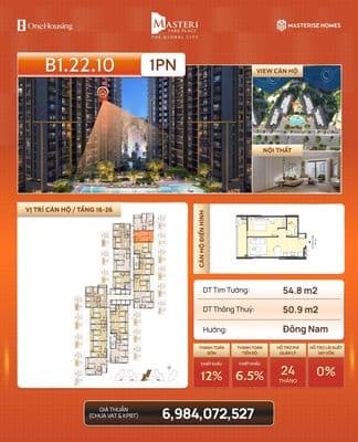 Chính chủ cần tiền bán gấp cắt lỗ 400tr căn 1pn+ Masteri Park Place