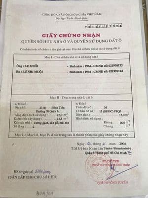 chính chu bán nha hẻm 231 Bình Tiên phuong 8 quân 6
