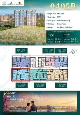 Bán căn góc 3PN view trực diện Hồ Tây Giá chỉ 150tr/m2