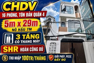 CỰC HIẾM! CHDV 16 phòng, 3 tầng thang máy, Tôn Đản Q4, SHR, nhỉnh 16tỷ