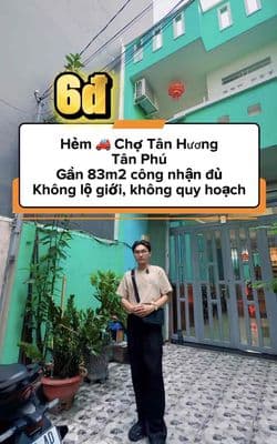 5💸 83m2 1 Trệt 1 Lầu Hẻm xe hơi ngay chợ Tân Hương